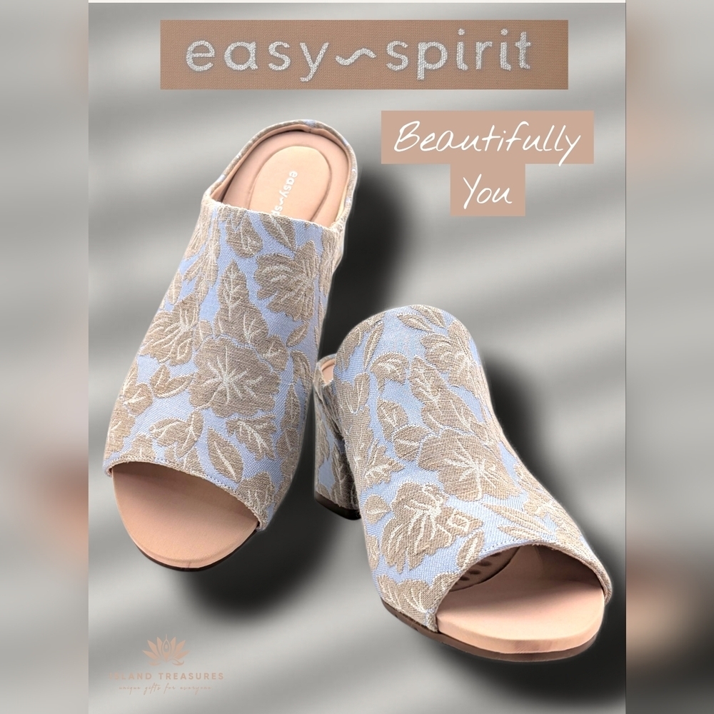 Easy Spirit Segarinta 2 Women's Size US 8M Floral Mules  Light Blue and Beige